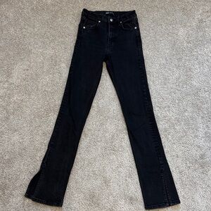 ZARA Classic STRAIGHT SKINNY SLIT FLARE Black Women's Jeans